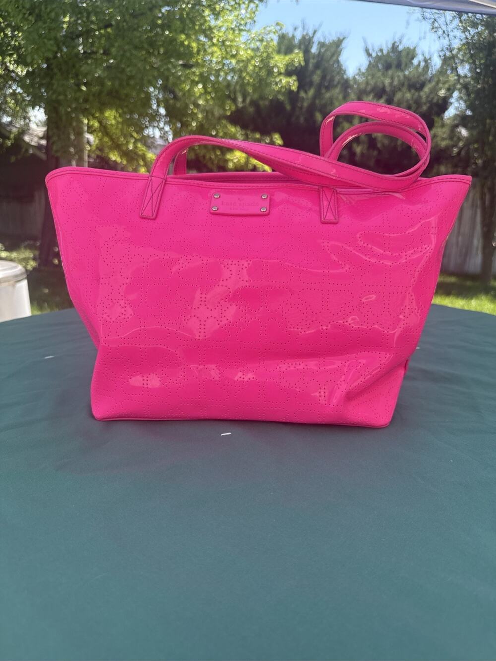Kate Spade New York Designer Neon Patent Pink Handbag Purse Tote